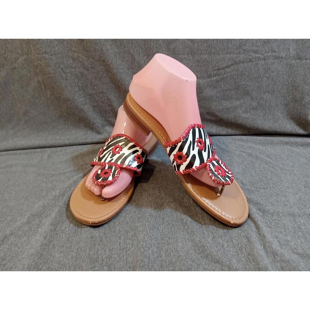 Palms Flip Flop Thong Sandals Womens 11M Black White Red Flowers Zebra Print